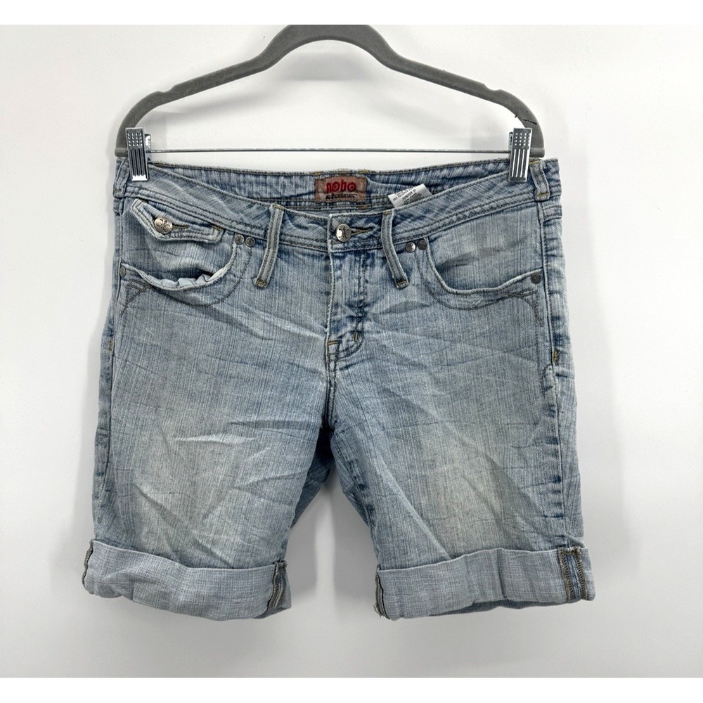 VTG Y2K Nobo Stretch Denim Jean Short 11 Low Rise Light Wash Roll Cuff Retro 90s